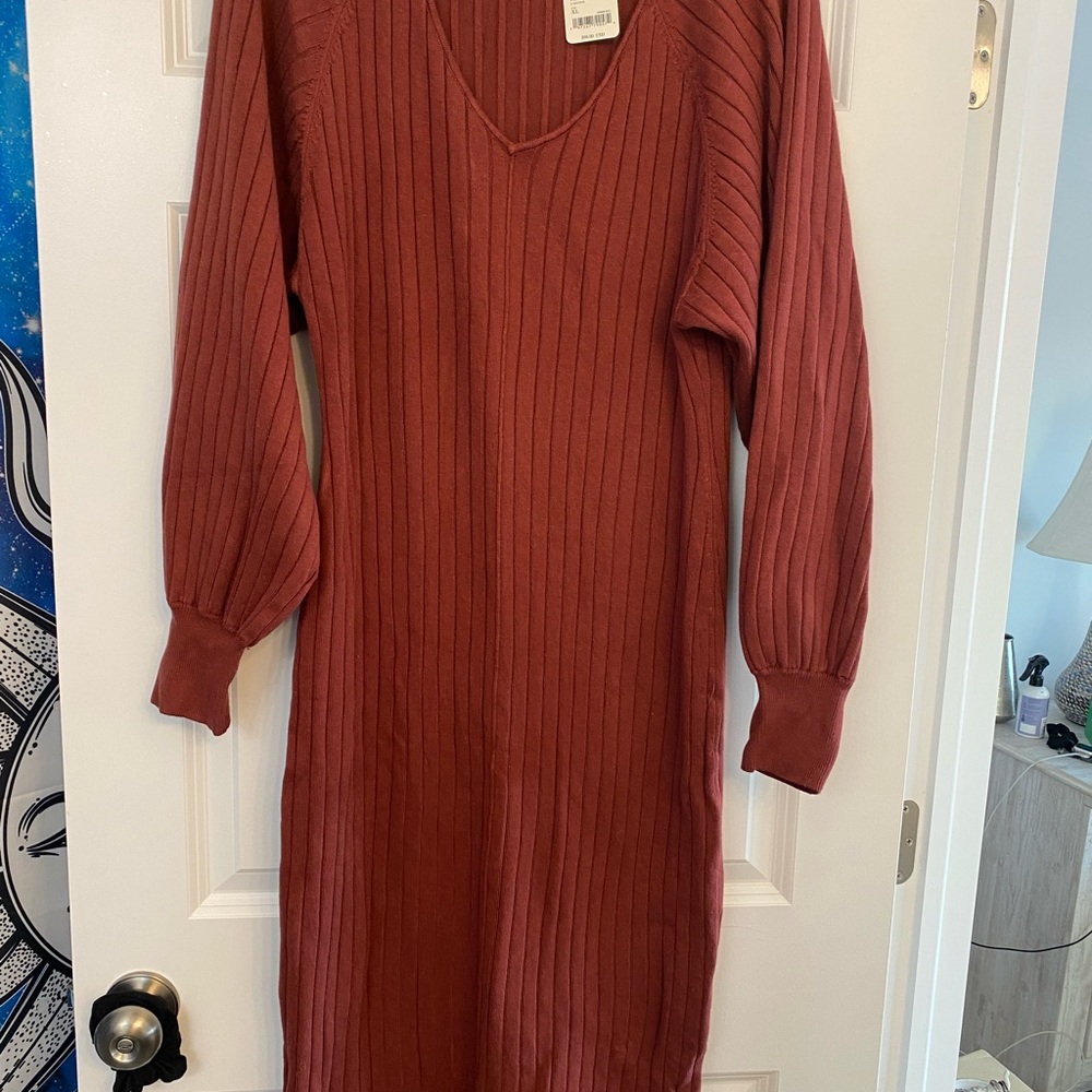 Ribbed V-Neck Sweater Dress
